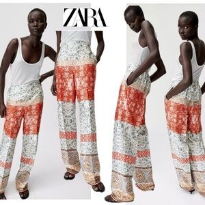 Zara Paisley Floral Printed Satin Pants